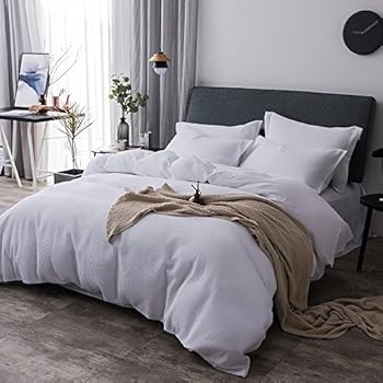 Amazon.com: Lausonhouse 100% Cotton Waffle Weave Duvet Cover Set - King White: Home & Kitchen