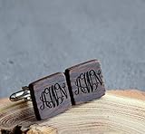 Monogram Initial Cufflinks Personalized Custom Name Mens Jewelry Shirt Cuff links Gift for Boss Coworker Fathers Day Gift Idea Engraved Wooden - By Enjoy The Wood - Wooden cufflinks
