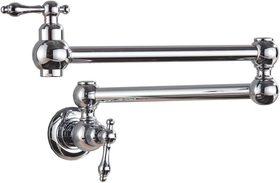 Votamuta Chrome Wall Mounted Single Handle Pot Filler Kitchen Faucet with Double Joint Swing Arm
