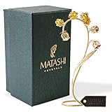 Matashi Crystal Flower Table Ornament Floral Arrangement | Elegant Home or Office Décor | Intricate Stem and Petal Details | Gift for Thanksgiving, Christmas, New Year (Gold, Red & Yellow Crystals)