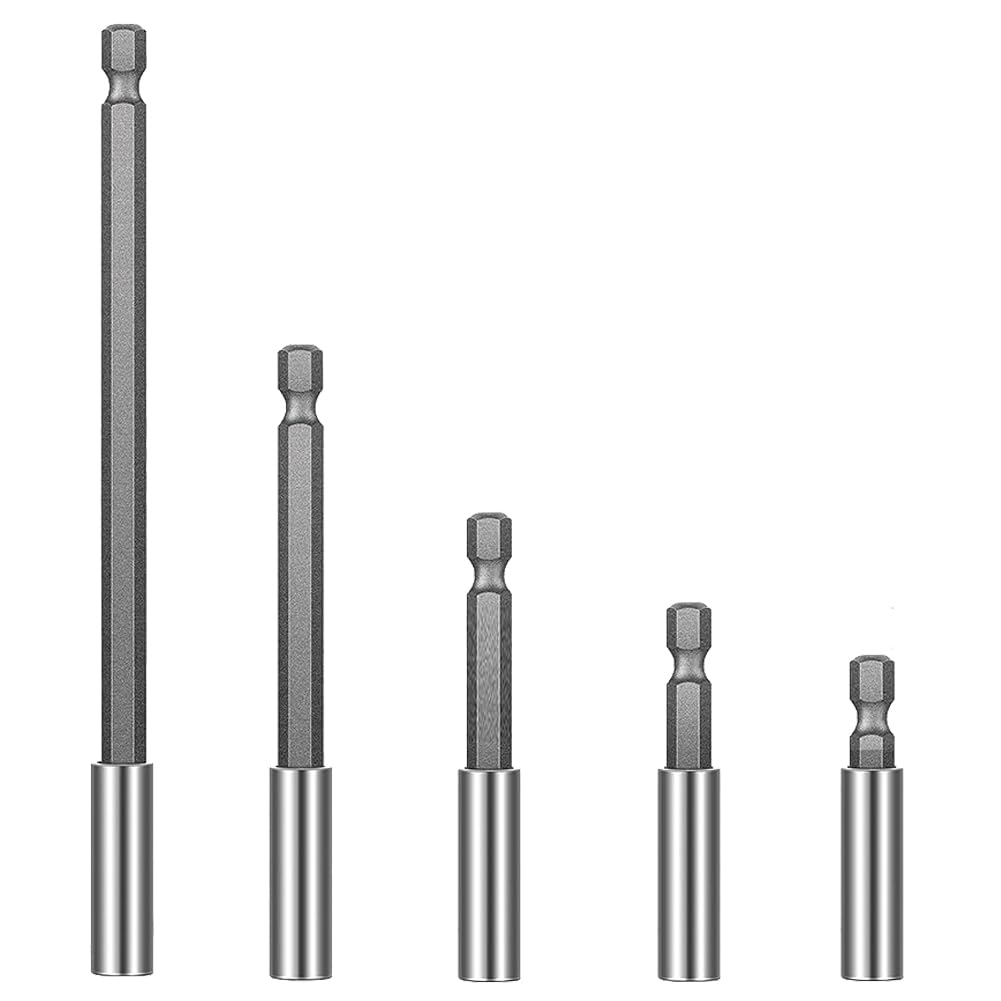 Teocpai 5pcs Magnetic Bit Holder Extension Rods, 1/4 Inch Hex Shank, 50-150mm, Chrome Vanadium Steel, DRILL_BITS