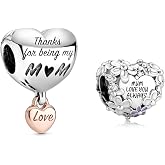 Vegaine Mother Heart Charms for Bracelets Love Mom Flowers Charm Jewellery for Women