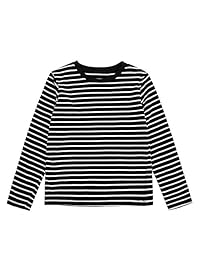 UNACOO - Camiseta de manga larga para niñas (2 unidades, 100% algodón, lisa ya rayas)