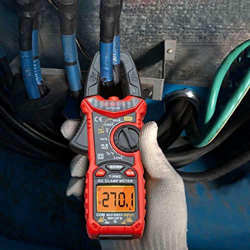 KAIWEETS Digital Clamp Meter T-RMS 6000 Counts, Multimeter Voltage Tester Auto-ranging, Measures Current Voltage Temperature Capacitance Resistance Diodes Continuity Duty-Cycle (AC Clamp Meter)