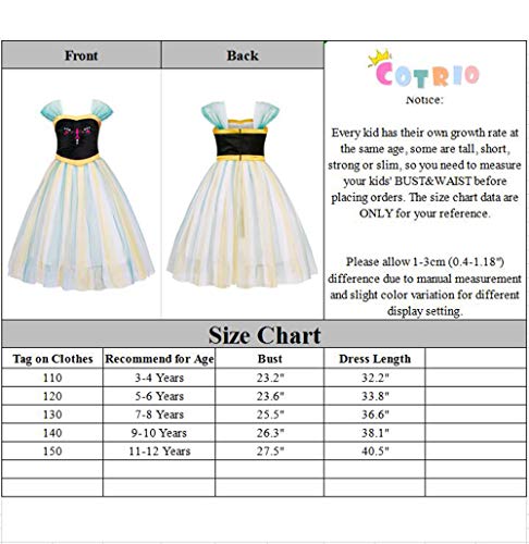 Cotrio Anna Princess Dress Toddler Girls Halloween Costumes Outfits Kids Theme Birthday Party Fancy Dresses Size 4T (3-4 Years, Green Yellow, 110)