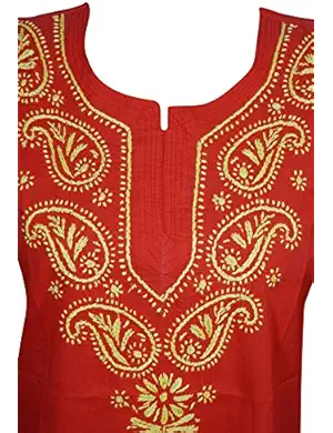 Womens Tunic Cotton Paisley Embroidered Bohemian Shirt Top Blouse S