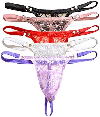 WenMei Men's Sexy Underwear Brief Thong G String Lace Sheer See Through (Colors of 5)