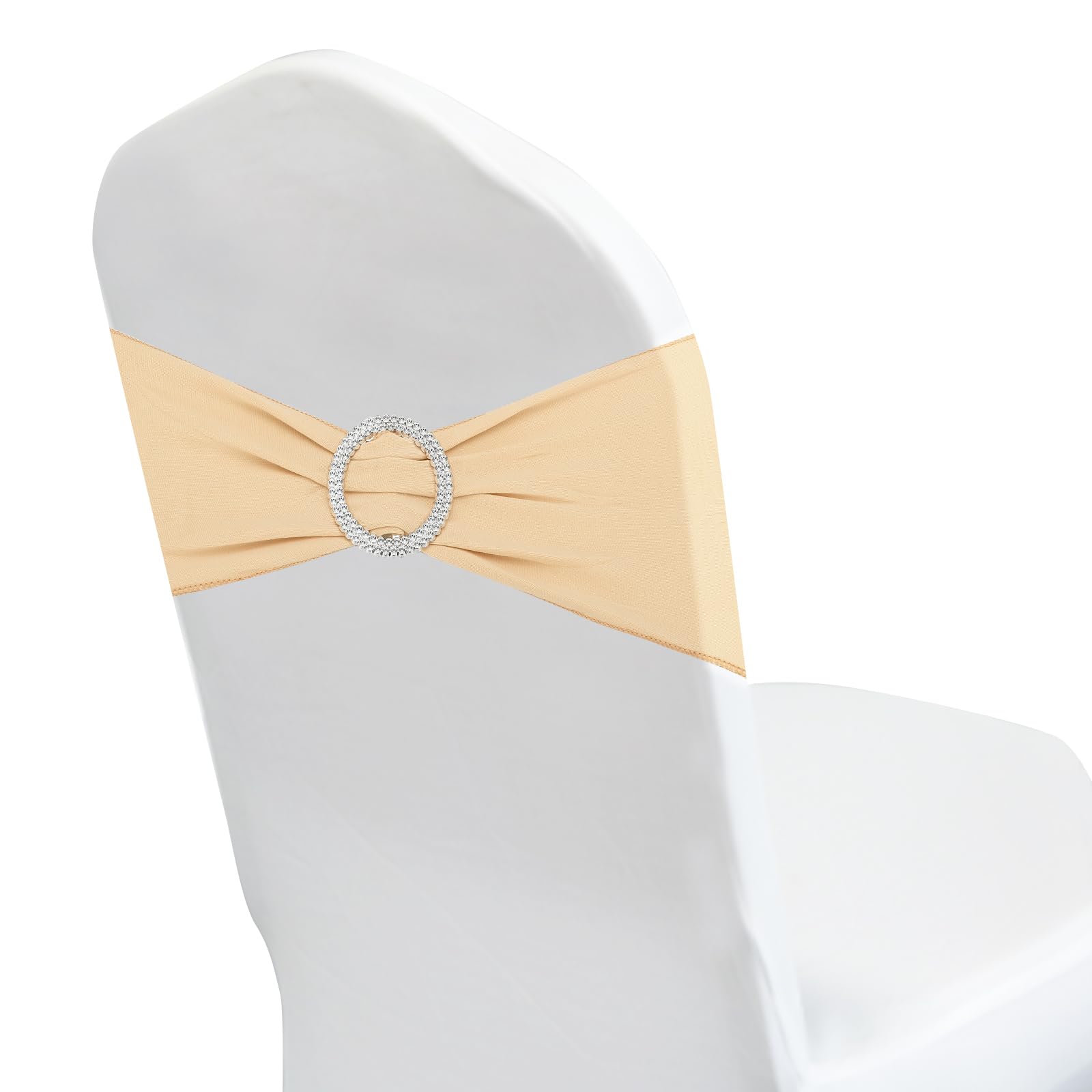 PATIKIL Chair Bows Sash, 50 Pcs Stretch Chair Cover Band Elastic Chair Tie with Silver Buckle Slider for Party Wedding Banquet Decoration, Champagne