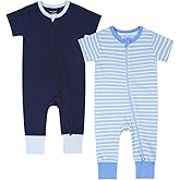 Teach Leanbh Toddler Baby Boys Girls 2-Pack Pajamas Cotton 2 Way Zipper Short Sleeve Footless Romper Sleep and Play