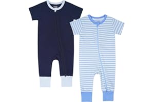 Teach Leanbh Toddler Baby Boys Girls 2-Pack Pajamas Cotton 2 Way Zipper Short Sleeve Footless Romper Sleep and Play