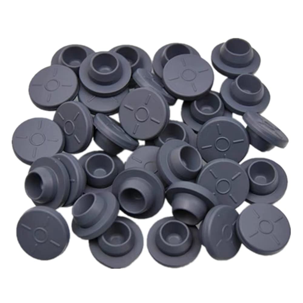 Angelkiss 100 Pcs Rubber Self Healing Injection Ports Safe Bottle Stoppers for 13 mm Opening Glass Vial and Liquid Culture Jars (Grey), Black