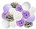 Elephant Baby Shower Decorations 16 pcs White Lavender Grey Purple Tissue Paper Pom Pom Paper Lanterns for Lavender Themed Party Bridal Shower Decor Birthday Decorations