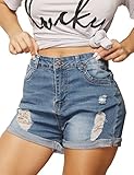 Haola Womens Stretchy Denim Shorts High Waisted Folded Hem Ripped Jeans Shorts LightBlue S