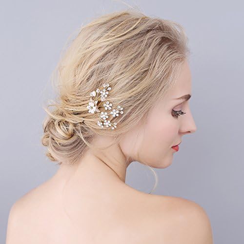 Gold Flower Bridal Wedding Hair Clips Pearl Rhinestone Crystal Diamante Hair Pins (Pack of 3)