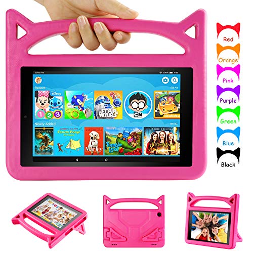 Amazon Fire HD 8 Tablet Case, Fire 8 Kids Case - Auorld Light Weight Shock Proof Kids Case for Kindle Fire 8 Tablet (Compatible with 6th/7th/8th Generation, 2016/2017/2018 Release) Pink