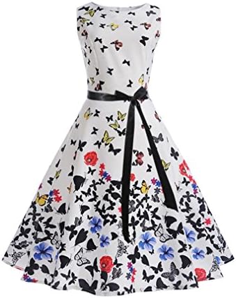 Floral Print Sleeveless Vintage Dresses Women Party Rockabilly Sundress