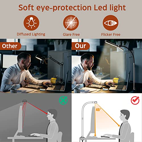 XIAOKOA LED Desk Lamp Double Head - Architect Desk Lamps Office 24W Brightest 5Color Modes and 5 Dimmable Eye Protection Lamp