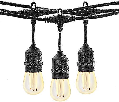 Joddge Outdoor String Lights LED 2 Pack 48ft 15 Sockets 32 (2 Spare Bulbs and Zip Ties), Black