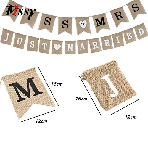 Decorations Garland Mrs to Miss Vintage Jute Hessian Burlap Bunting Banners Just Married/Miss&Mrs Jute Letter Flag Garlands Party Photo Props (Random)