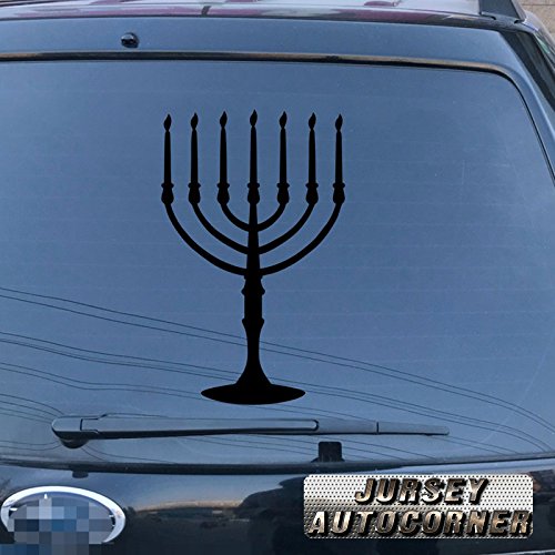 3S MOTORLINE Menorah Jewish Israel Jew Car Vinyl Decal Bumper Sticker 7 Branch pick color size (black, 12'' (30.5cm))