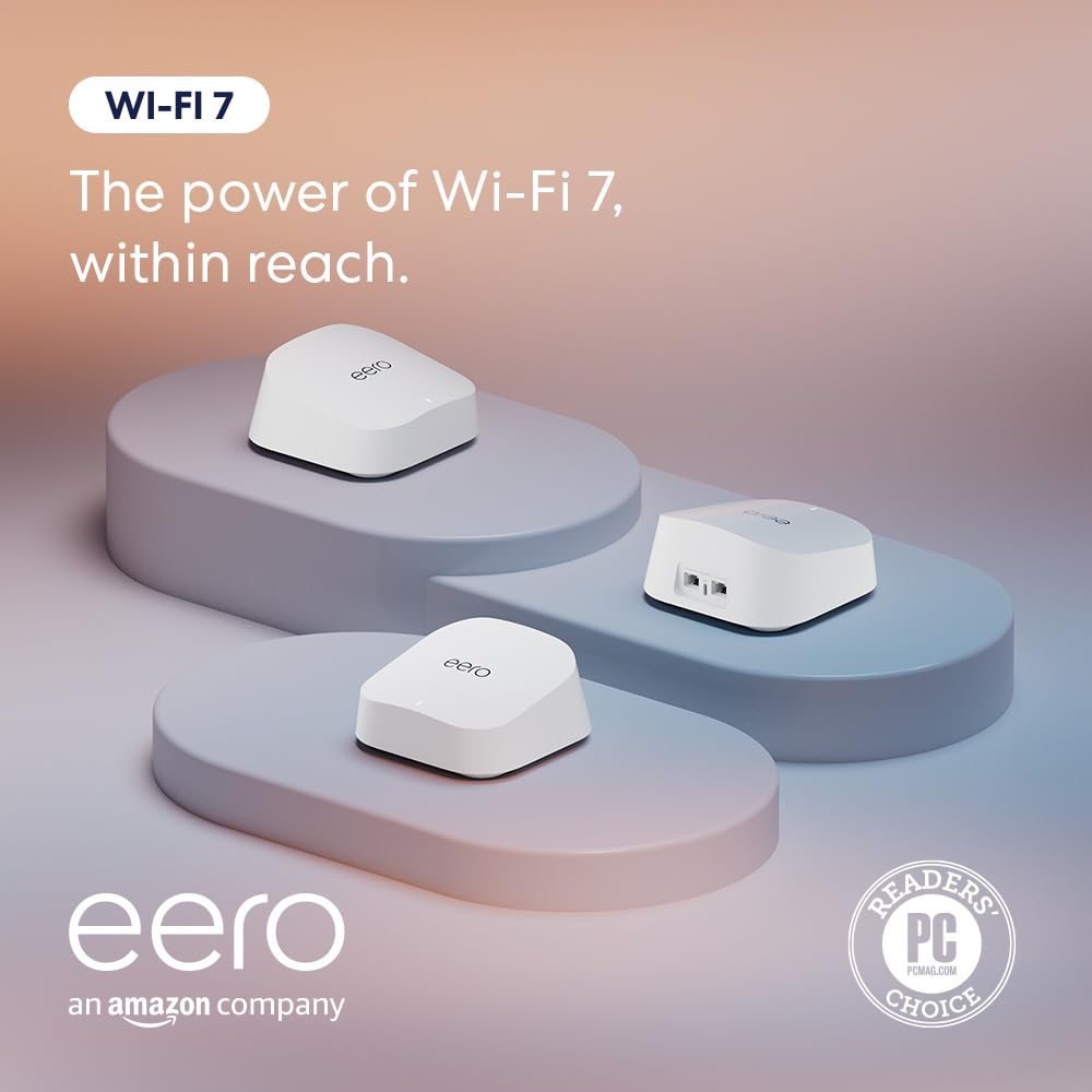 Amazon eero 7 dual-band mesh Wi-Fi 7 router (newest model) - Supports internet plans up to 2.5 Gbps, Coverage up to 6,000 sq. ft., 3-pack