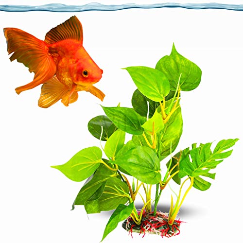 SunGrow Plastic Leaf Plant for Goldfish, 10 Inches Tall, Ultra-Realistic Fin-Friendly Artifical Plant for Hide-and-Seek and Beauty, Perfect in Any Aquarium, Hiding Spot for Fish, Reptiles, Amphibians