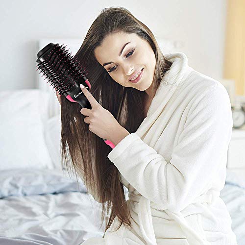 Hair Blow Dryer Brush Hot Air Brush One Step Hair Dryer and Volumizer Ceramic Electric Blow Dryer 3 in 1 Negative Ion Hair Straightener Styler Brush with Chiffon Hair Tie and 2 Clips