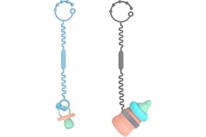 BUSHIBU Toy Straps for Baby, Silicone Pacifier Holder Clip, Adjustable Stretchable Toy Tethers(2 Pack,Blue/Grey)