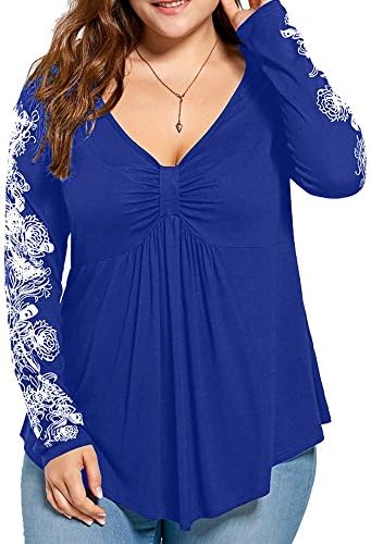 Haotfire Women's Plus Size Lace V-neck Long Sleeve T-shirt Casual Top Blouse (XL--16XL)