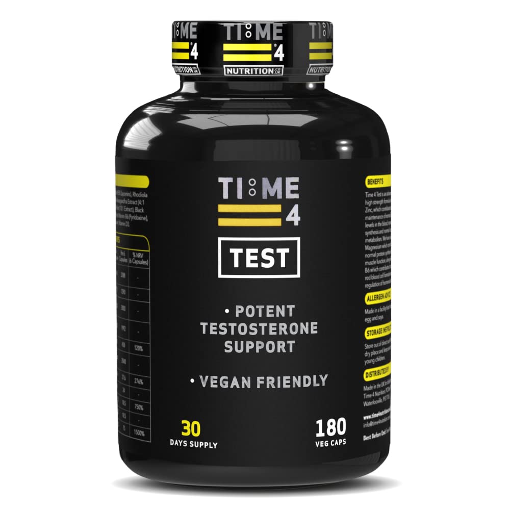 Time 4 Test β Testosterone Booster for Men, High Strength Testosterone Support, Vegan Testosterone Boosters Supplements, Build Lean Muscle, Burn Fat, Libido Booster β 180 Capsules, 30 Days Supply