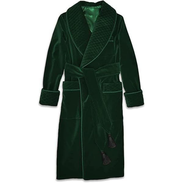 THE FAM STUDIO ,Men's Dressing Gown Quilted Smoking Jacket, Green Velvet  With Gold Piping Tassels Robe's (X-Small) at Amazon Men's Clothing store