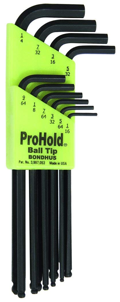 Bondhus 74938 Set of 10 Balldriver L-Wrenches with ProHold Tip, Sizes 1/16-1/4-Inch