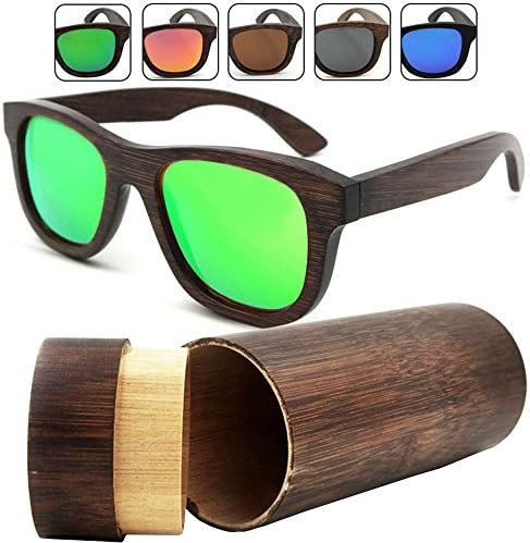 iSunHot 1-Pack Green Bamboo Wood sunglasses with Polarized UV Protection Lens in Vintage Wayfarer Style - Authentic Natural Frame for Men / Women Handmade Eyeglasses at the Beach