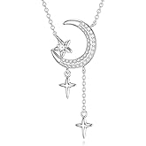 LWXIE Diamond Moon and Star Necklace 925 Sterling Silver Moon and Star Pendant Necklace with Lab Grown Diamonds (0.2ct) Celestial Jewelry Anniversary Valentine's Day Christmas Gifts for Women