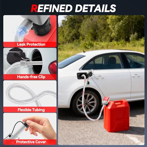 SYNJAUPO Electric Fuel Transfer Pump with Automatic Stop Sensor | 12V, 3.2GPM (12L/min), with 4 Adapters, 28 mm Pump Head, Powered by Batteries and USB, for Petrol, Diesel and Water