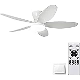 AYSEMO 36" Low Profile Ceiling Fan with Lights & Remote - 6-Speed Wind, Dimmable 3-Color LED, Reversible DC Motor, Timer, Memory Function, Ultra Quiet for Bedroom/Living Room/Patio (White)