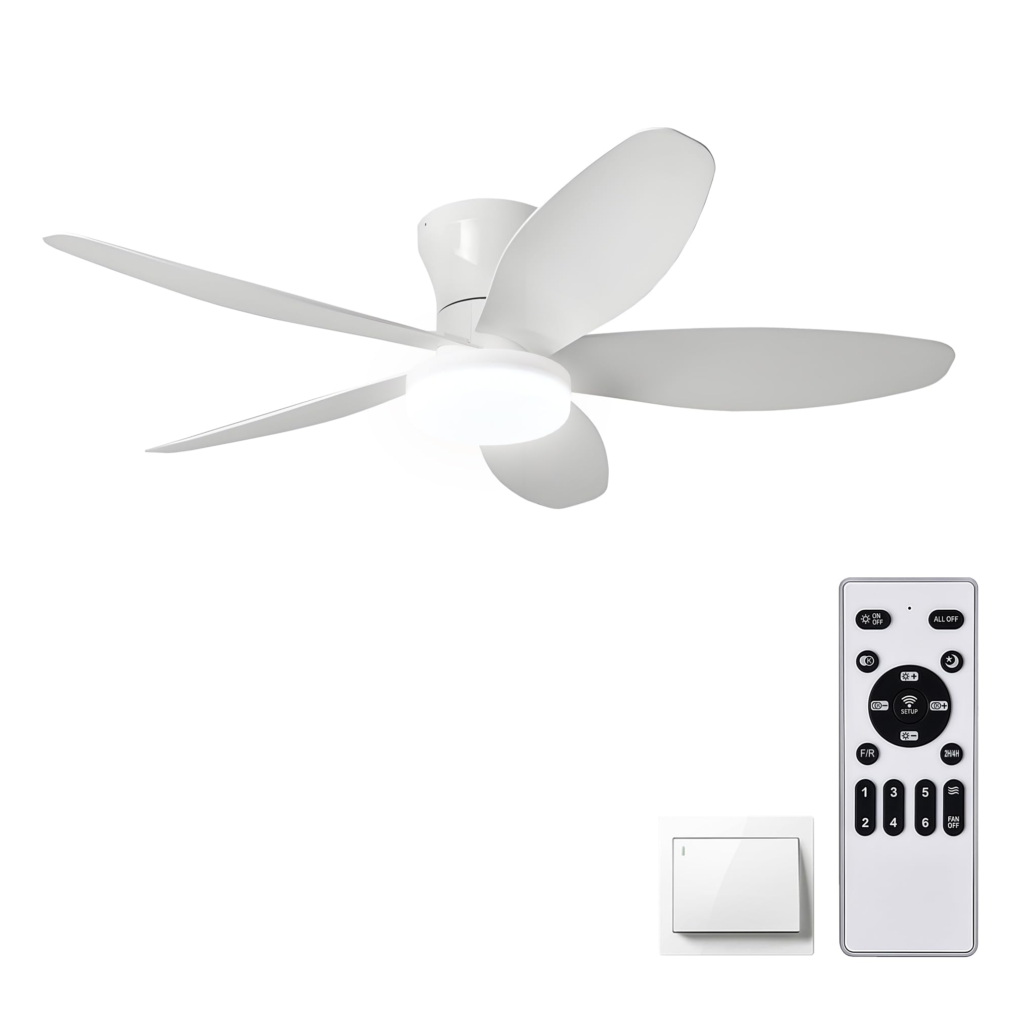 Photo 1 of AYSEMO 36" Low Profile Ceiling Fan with Lights & Remote - 6-speed wind, Dimmable 3-Color LED, Reversible DC Motor, Timer, Memory Function, Ultra Quiet for Bedroom/Living Room/Patio (White)