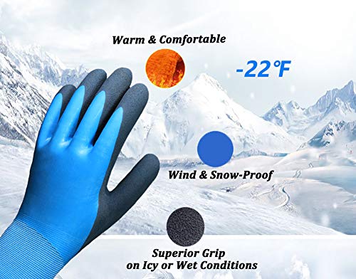 Waterproof Thermal Winter Work Gloves 2 Pack, Double Coating Superior Grip Polar Fleece Liner Warm Comfortable for Cold Weather Outdoor Garden Construction Ice Snow Activities - Colorful