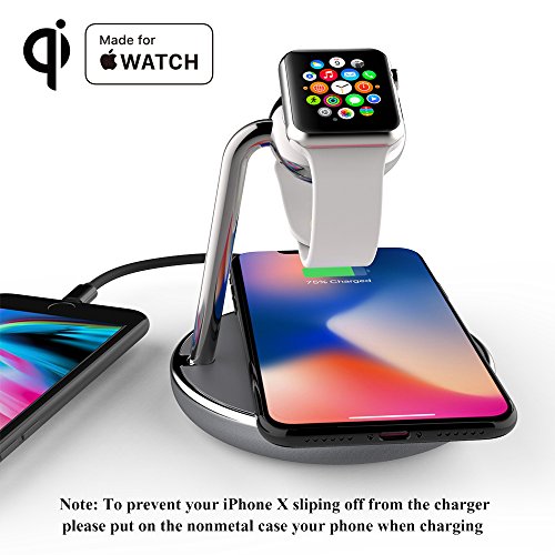 Mangotek iPhone X Wireless Charger Apple Watch Stand,Qi Fast Wireless Charging Docking Pad with iWatch Magnetic Charger Module and USB Port for iWatch,iPhone X/8,Samsung Galaxy 8,MFi Certificated