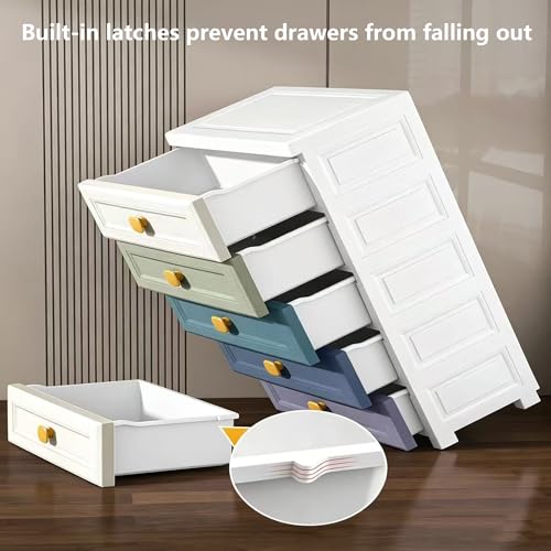 Beauenty Plastic Drawer Storage Cabinet, 5 Layers Toys Clothes Storage Organizer with Wheels, Storage Cabinet of Drawers for Living Room, Bedroom, Bathroom, Kitchen (Colourful-2& Small Drawer)