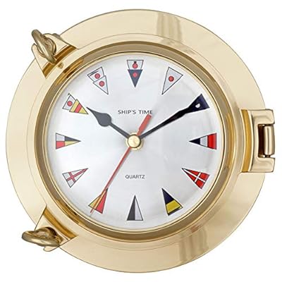 JUSTIME 5 Inch Brass Porthole Nautical Flags Clock, Nautical Wall Hanging Décor SWM-05-3-42M 51DHeXogeAL