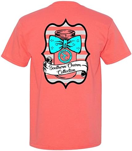 Mason Jar Bowtie Southern Charm Collection on a Coral Short Sleeve T Shirt