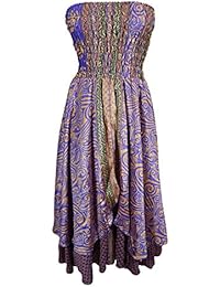 Mogul Womens 2 in 1 Strapless Dress Gypsy Maxi Skirts Gypsy Recycled Printed Vintage Sari Two Layer