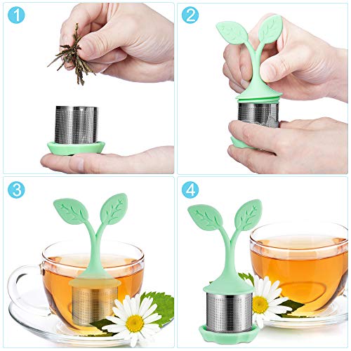 Senbowe 3 Pack Extra Fine Mesh Tea Infuser/Tea Strainer Steeper with Drip Tray - 18/8 Stainless Steel Fine Mesh Tea Cup with BPA-Free Silicone Lid - Perfect Tea Balls Tea Strainers for Tea Lovers