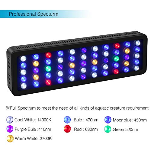 Lightimetunnel WiFi LED Aquarium Light, 165W WiFi Plus Dimmable Full Spectrum Fish Tank Light with Four Channels for Freshwater Saltwater Marine Tanks LPS/SPS