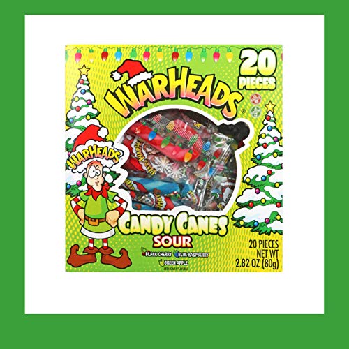 Warheads Sour Candy Canes 20 Pieces Mini individually Wrapped Christmas