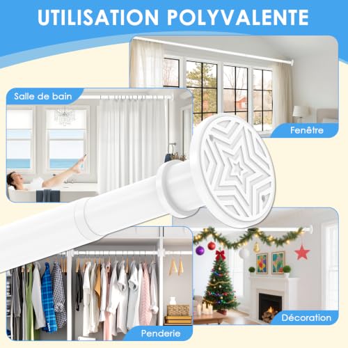 Curtain Rod, No Drilling, White, 78-284 cm, Extendable Curtain Rod, 28 mm, Heavy Duty Pressure, Adjustable, Installation Without Drilling or Screw, for Bathroom, Window, Door