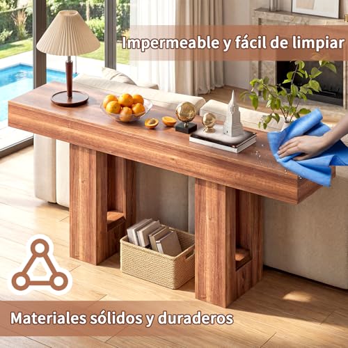 Alma Hogar Credenza Recibidor con Luces LED,Mesa de Entrada 160CM,Retro. | Consola de Entrada Estilo Campestre,Mueble para Detrás del Sofá Con Veta de Madera Rústica,Ideal para Sala y Pasillos.