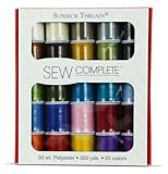 Sew Complete by Superior Threads - 25 Assorted Colors of 50 wt All-Purpose Polyester Sewing and Quilting Thread in a Gorgeous 25-Color Palette of 300 Yard Spools