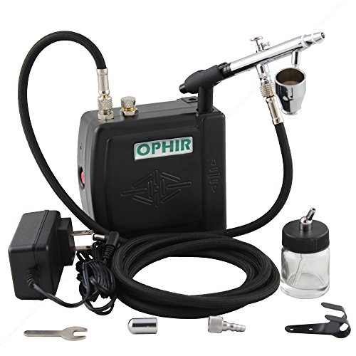 OPHIR 0.35mm Dual-Action Airbrush Kit 12V Black Mini Airbrush Compressor Nail Art Cake (Black)